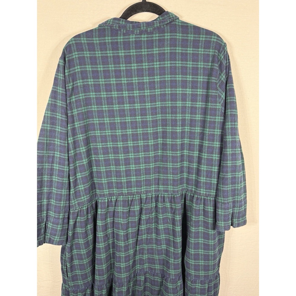 Vermont Country Store 1X Plaid Flannel Shirt Dress Cotton Tiered Pockets Blue - Picture 10 of 13